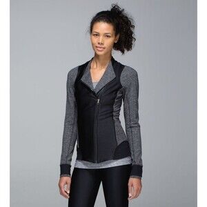 Lululemon Emerge Renewed Jacket Black Giant Herringbone Heathered Size 2